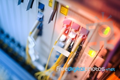 Fiber Optic With Servers In A Technology Data Center Stock Photo