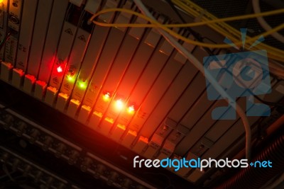 Fiber Optic With Servers In A Technology Data Center Stock Photo