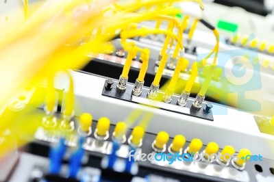 Fiber Optic With Servers In A Technology Data Center Stock Photo