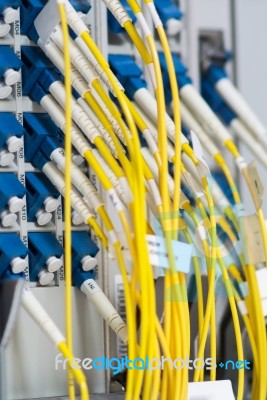 Fiber Optic With Servers In A Technology Data Center Stock Photo