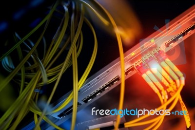 Fiber Optic With Servers In A Technology Data Center Stock Photo