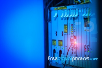 Fiber Optic With Servers In A Technology Data Center Stock Photo