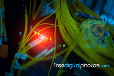 Fiber Optic With Servers In A Technology Data Center Stock Photo