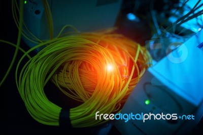 Fiber Optic With Servers In A Technology Data Center Stock Photo