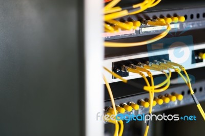 Fiber Optic With Servers In A Technology Data Center Stock Photo