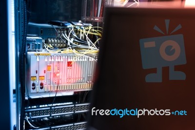 Fiber Optic With Servers In A Technology Data Center Stock Photo