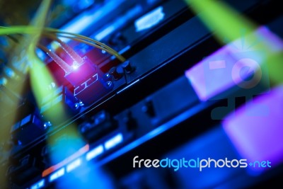 Fiber Optic With Servers In A Technology Data Center Stock Photo