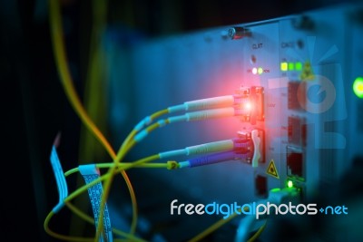 Fiber Optic With Servers In A Technology Data Center Stock Photo