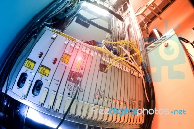 Fiber Optic With Servers In A Technology Data Center Stock Photo