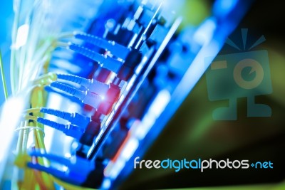 Fiber Optic With Servers In A Technology Data Center Stock Photo