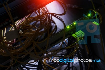 Fiber Optic With Servers In A Technology Data Center Stock Photo