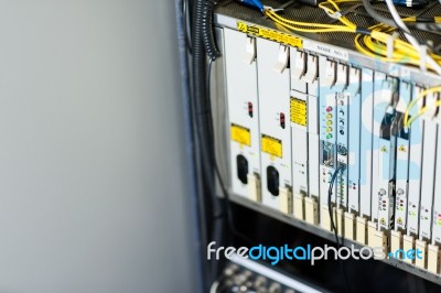 Fiber Optic With Servers In A Technology Data Center Stock Photo