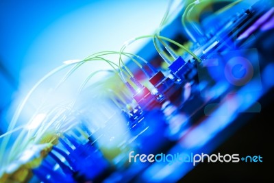 Fiber Optic With Servers In A Technology Data Center Stock Photo