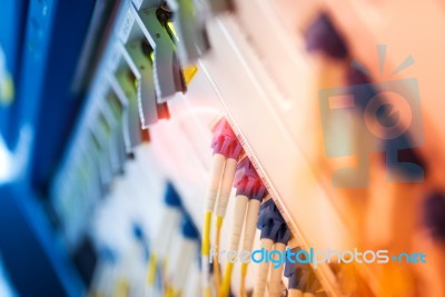 Fiber Optic With Servers In A Technology Data Center Stock Photo