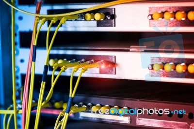 Fiber Optic With Servers In A Technology Data Center Stock Photo