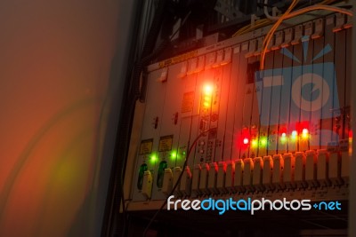 Fiber Optic With Servers In A Technology Data Center Stock Photo