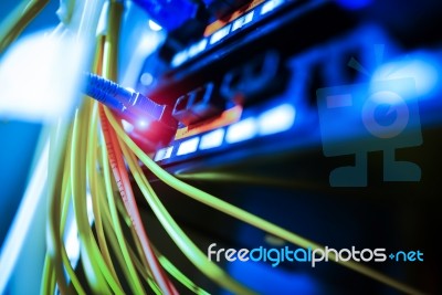 Fiber Optic With Servers In A Technology Data Center Stock Photo