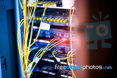 Fiber Optic With Servers In A Technology Data Center Stock Photo