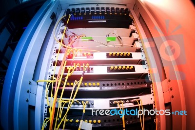 Fiber Optic With Servers In A Technology Data Center Stock Photo