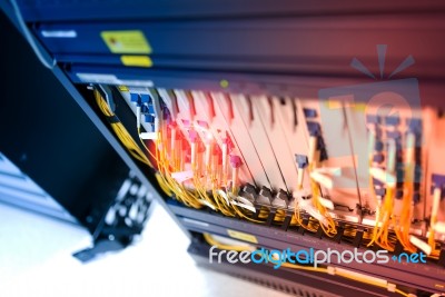 Fiber Optic With Servers In A Technology Data Center Stock Photo