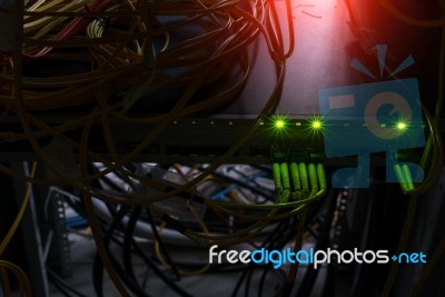 Fiber Optic With Servers In A Technology Data Center Stock Photo