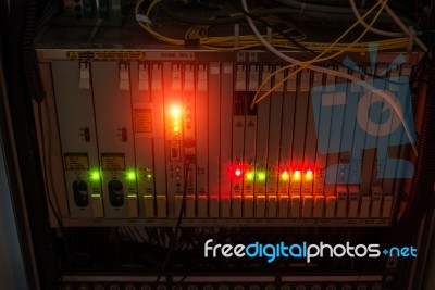 Fiber Optic With Servers In A Technology Data Center Stock Photo