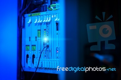 Fiber Optic With Servers In A Technology Data Center Stock Photo