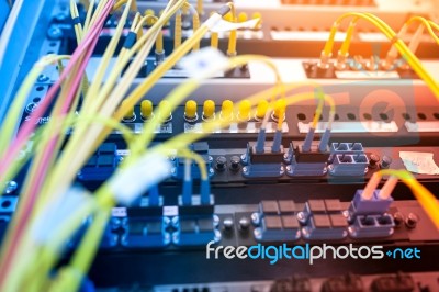 Fiber Optic With Servers In A Technology Data Center Stock Photo