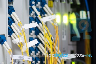 Fiber Optic With Servers In A Technology Data Center Stock Photo