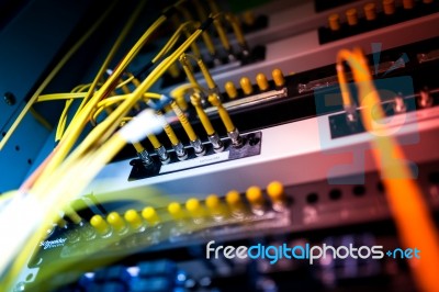 Fiber Optic With Servers In A Technology Data Center Stock Photo