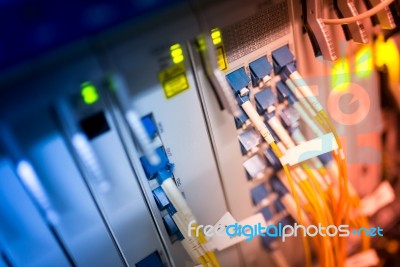 Fiber Optic With Servers In A Technology Data Center Stock Photo