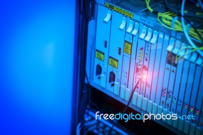 Fiber Optic With Servers In A Technology Data Center Stock Photo