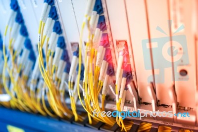 Fiber Optic With Servers In A Technology Data Center Stock Photo