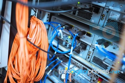 Fiber Optic With Servers In A Technology Data Center Stock Photo