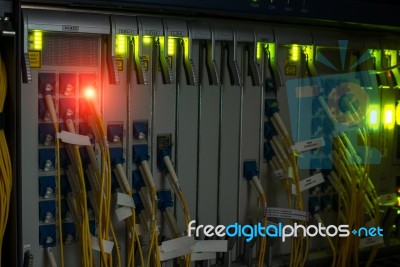 Fiber Optic With Servers In A Technology Data Center Stock Photo