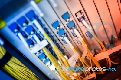 Fiber Optic With Servers In A Technology Data Center Stock Photo