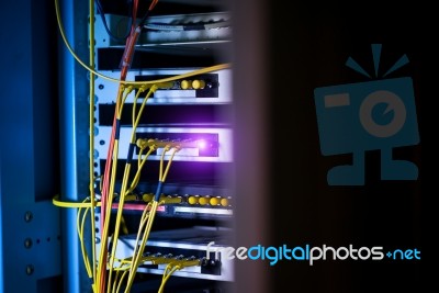 Fiber Optic With Servers In A Technology Data Center Stock Photo