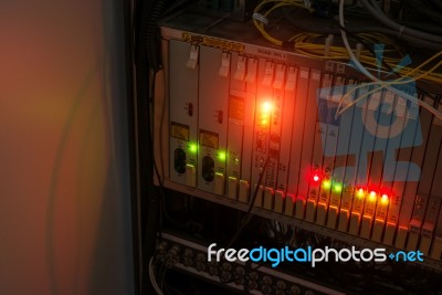 Fiber Optic With Servers In A Technology Data Center Stock Photo