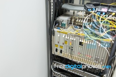 Fiber Optic With Servers In A Technology Data Center Stock Photo