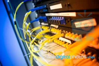 Fiber Optic With Servers In A Technology Data Center Stock Photo