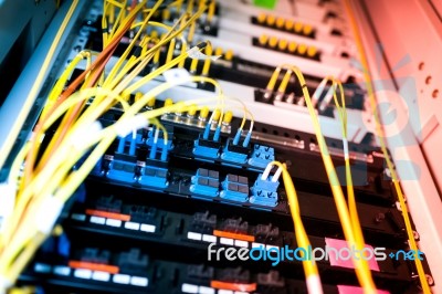 Fiber Optic With Servers In A Technology Data Center Stock Photo