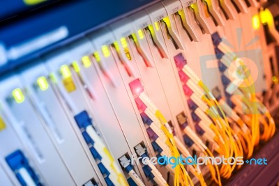 Fiber Optic With Servers In A Technology Data Center Stock Photo