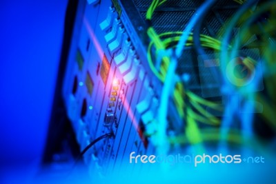 Fiber Optic With Servers In A Technology Data Center Stock Photo