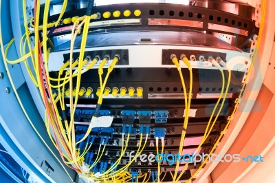 Fiber Optic With Servers In A Technology Data Center Stock Photo