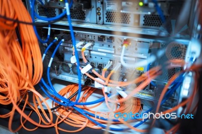 Fiber Optic With Servers In A Technology Data Center Stock Photo