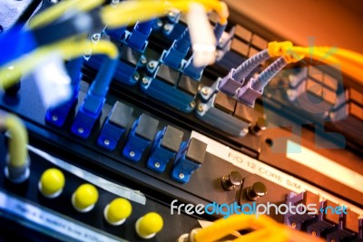 Fiber Optic With Servers In A Technology Data Center Stock Photo