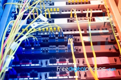 Fiber Optic With Servers In A Technology Data Center Stock Photo