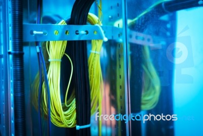 Fiber Optic With Servers In A Technology Data Center Stock Photo