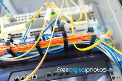 Fiber Optic With Servers In A Technology Data Center Stock Photo