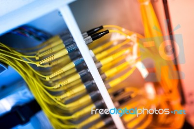 Fiber Optic With Servers In A Technology Data Center Stock Photo